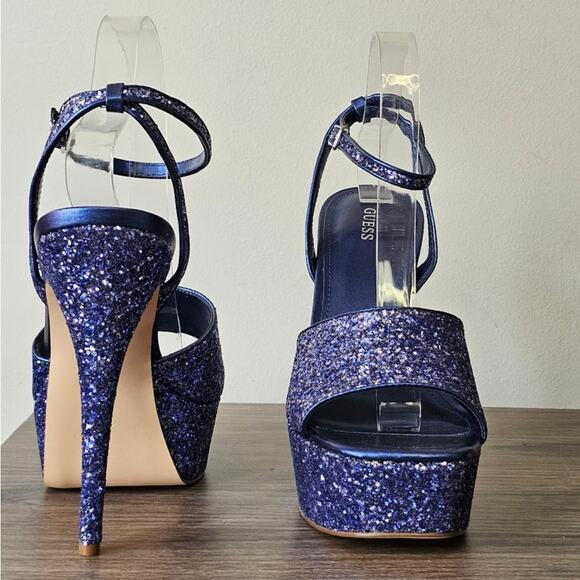 Guess Women's Tabyep Heeled Sandal Blue Glitter Size 10 NEW - Picture 4 of 7